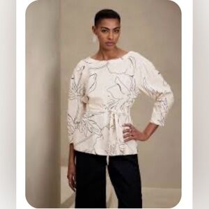 Banana Republic Linen Blend Tie-Waist Top Stone Washed Career Office Size XL